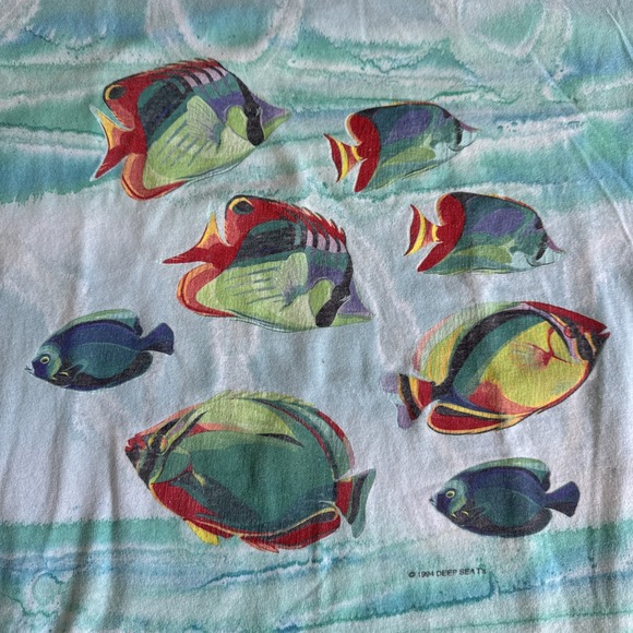 VTG 1994 Deep Sea T's Caribbean T-shirt sz XL All Over Print Single Stitch Fish - Picture 2 of 10